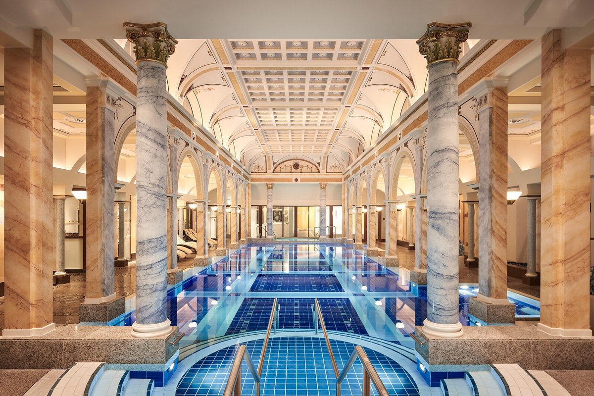 Grand Resort Bad Ragaz Helenabad — marble-columned historic thermal pool with vaulted ceiling, Bad Ragaz Switzerland